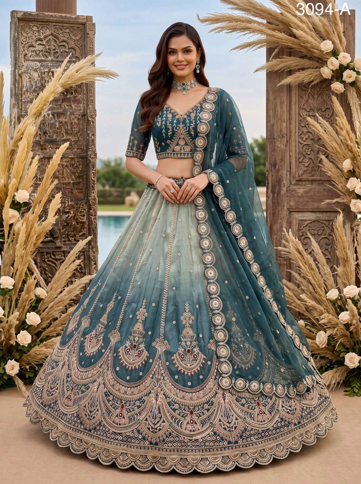 Art Of beautiful Work in Shaded Color Designer Chandnia Silk fabric Lehenga Choli Wholesale in surat 3094